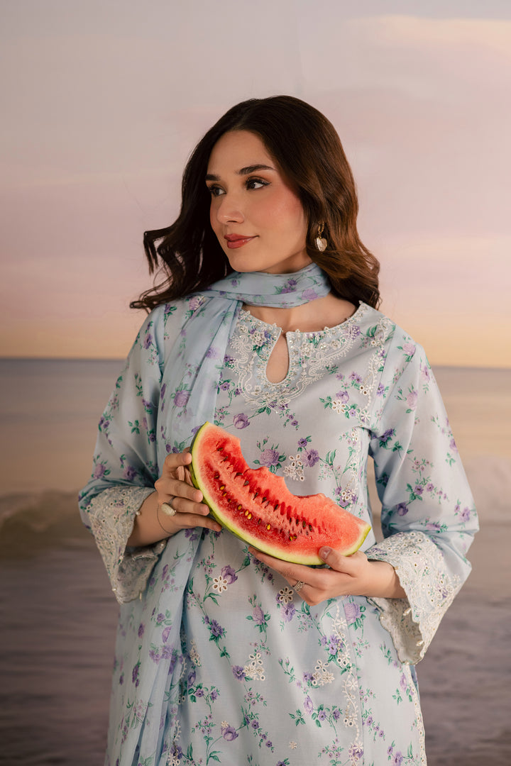 Blue Raima 3Pc - Printed Lawn Dress