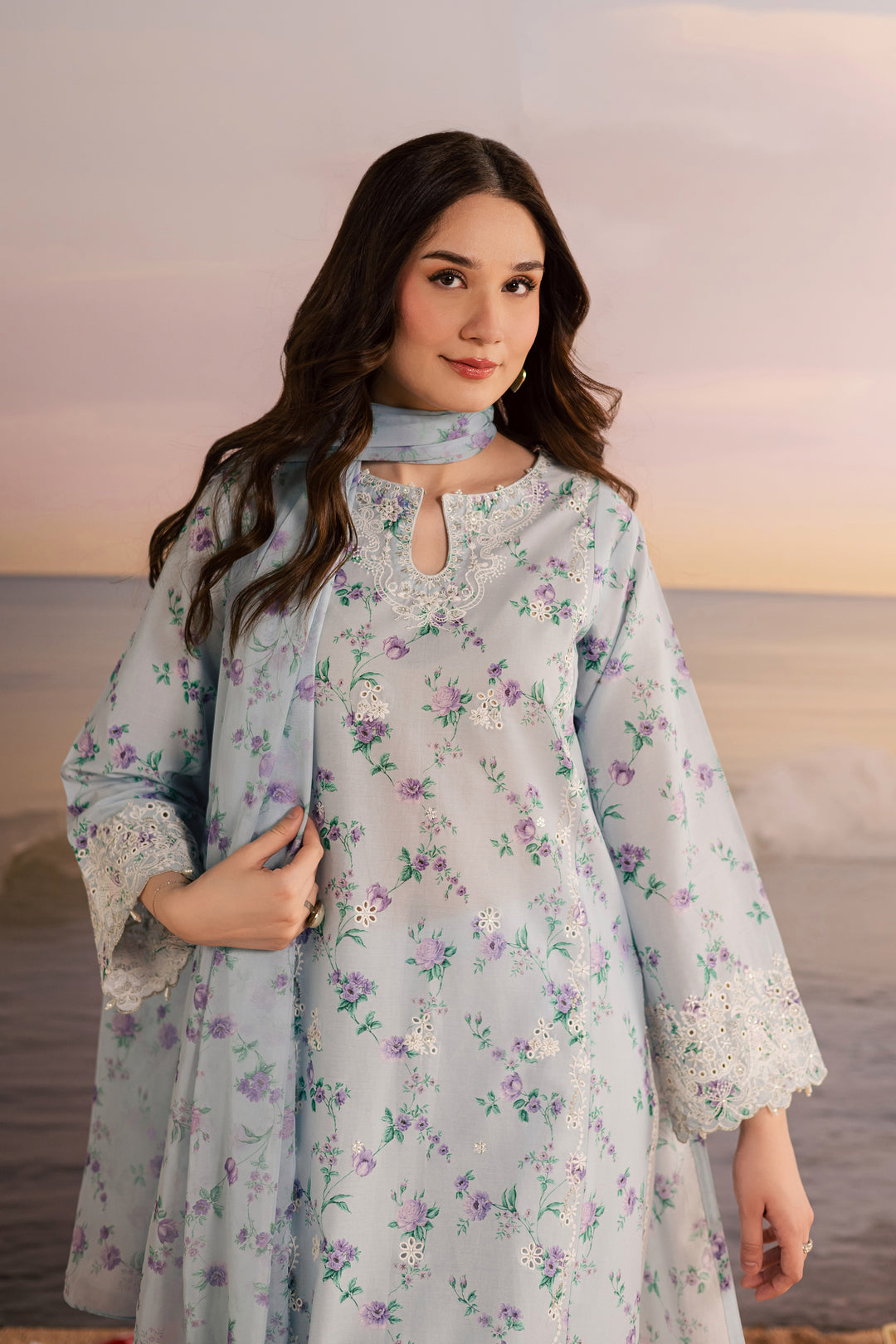 Blue Raima 3Pc - Printed Lawn Dress