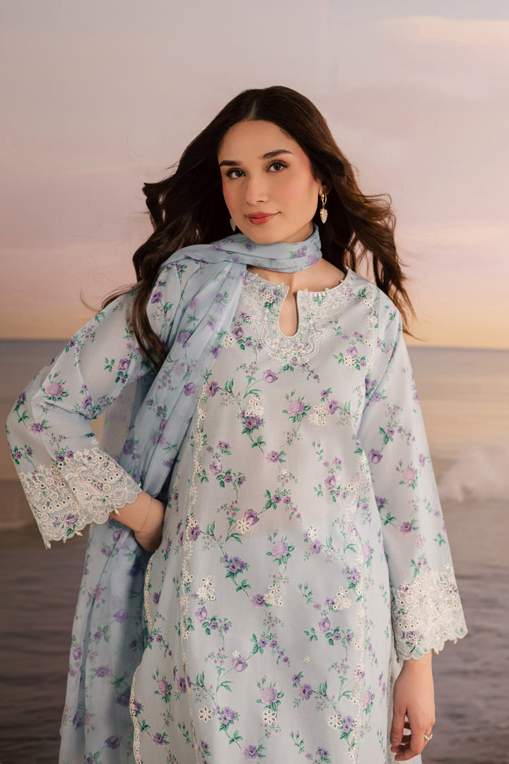 Blue Raima 3Pc - Printed Lawn Dress