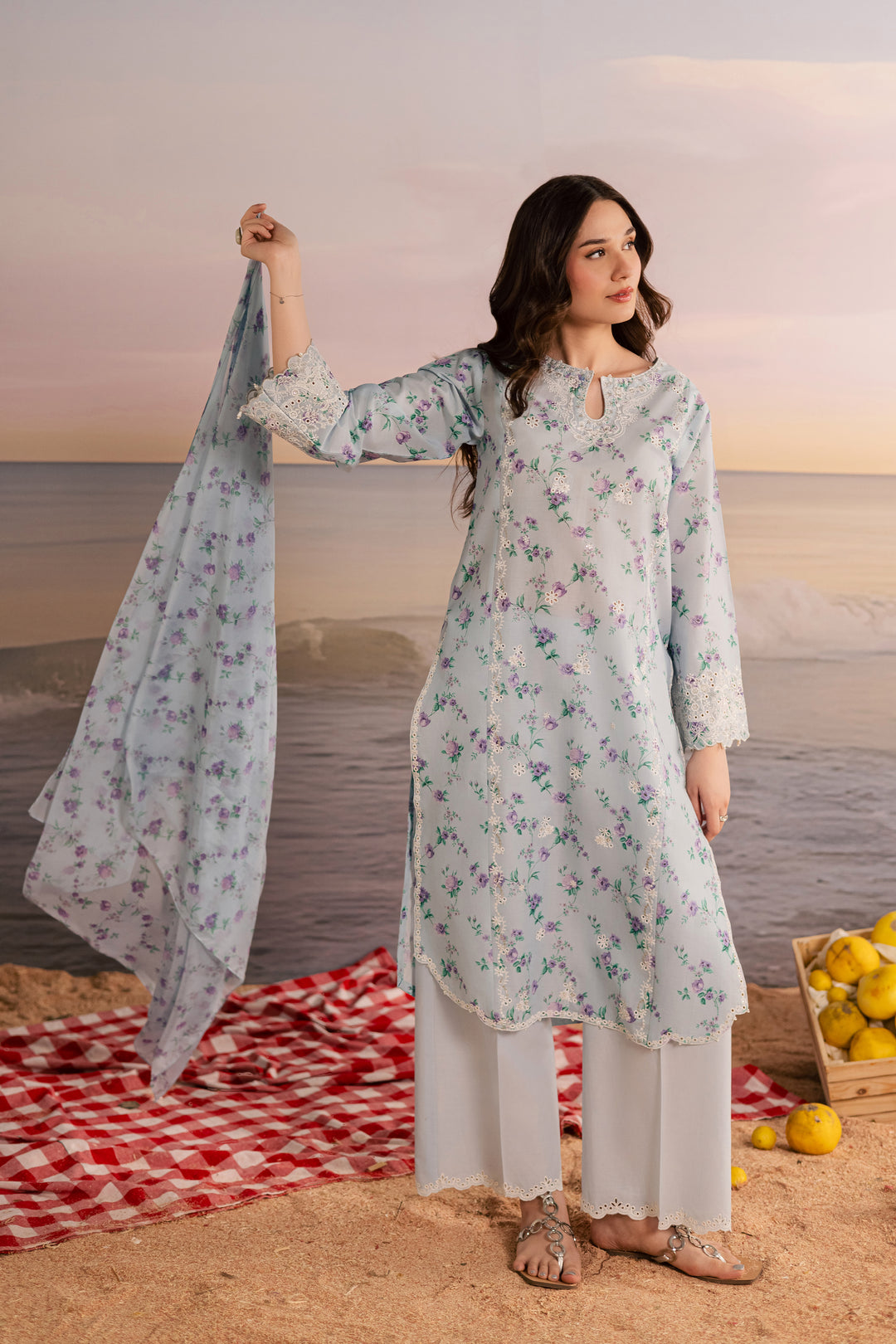 Blue Raima 3Pc - Printed Lawn Dress
