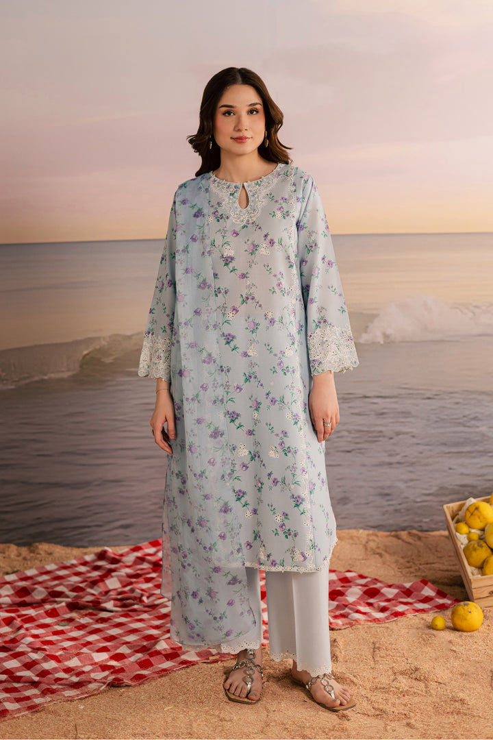 Blue Raima 3Pc - Printed Lawn Dress