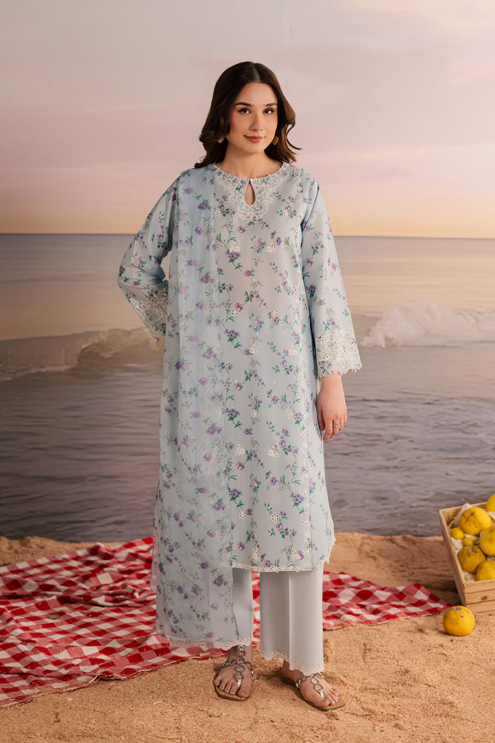 Blue Raima 3Pc - Printed Lawn Dress