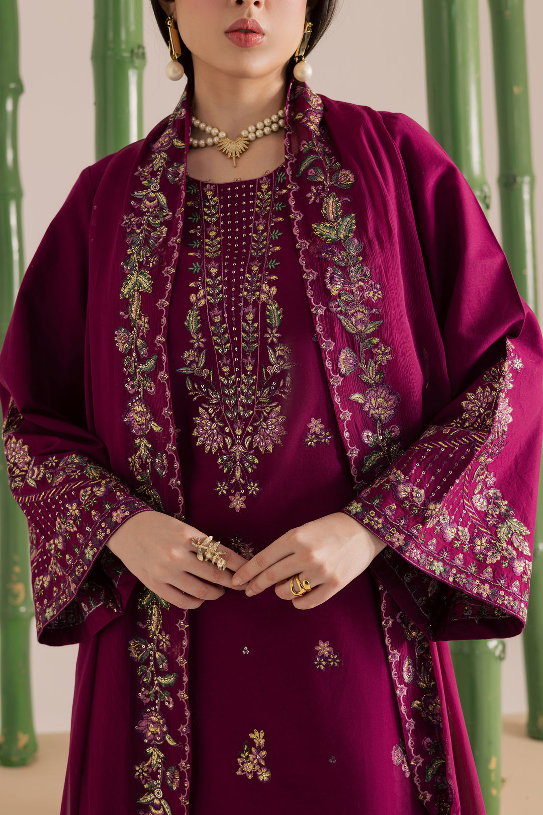 Omavi 3Pc - Embroidered Khaddar Dress