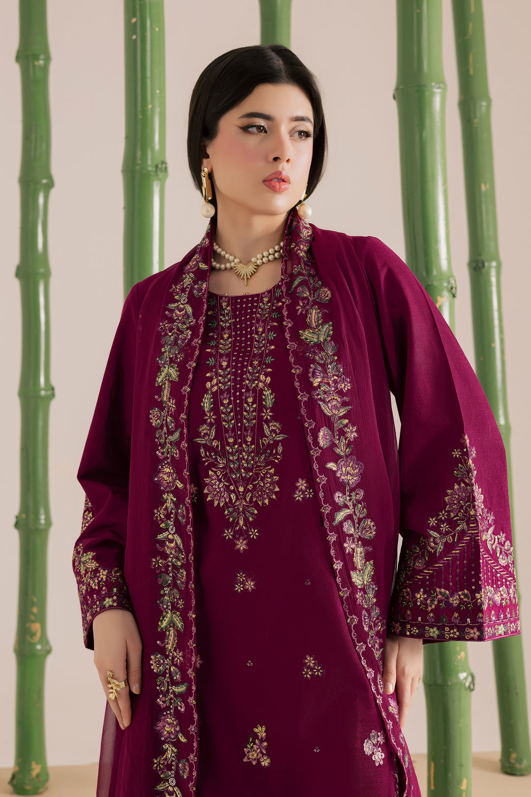 Omavi 3Pc - Embroidered Khaddar Dress