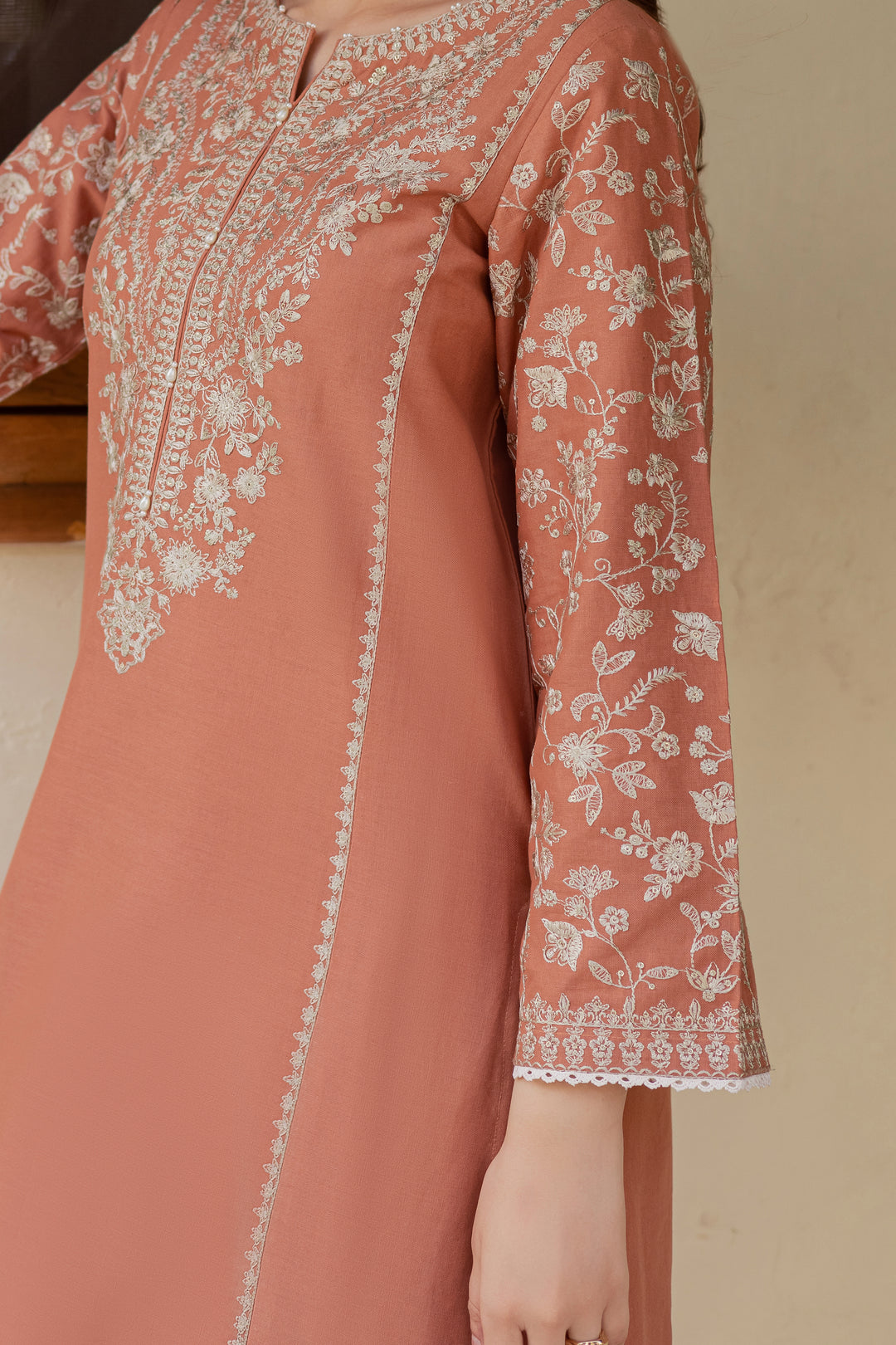 Glossier 2Pc - Embroidered Khaddar Dress