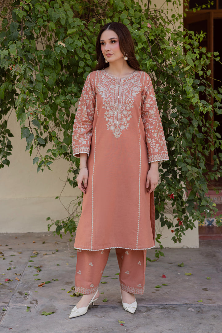 Glossier 2Pc - Embroidered Khaddar Dress