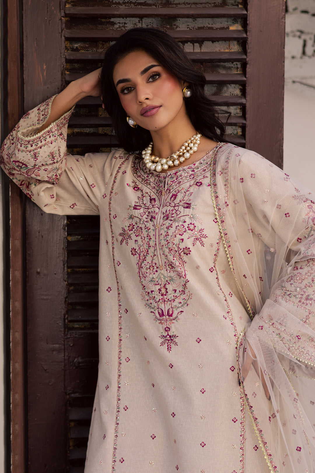 Fleur 3Pc - Embroidered Khaddar Dress