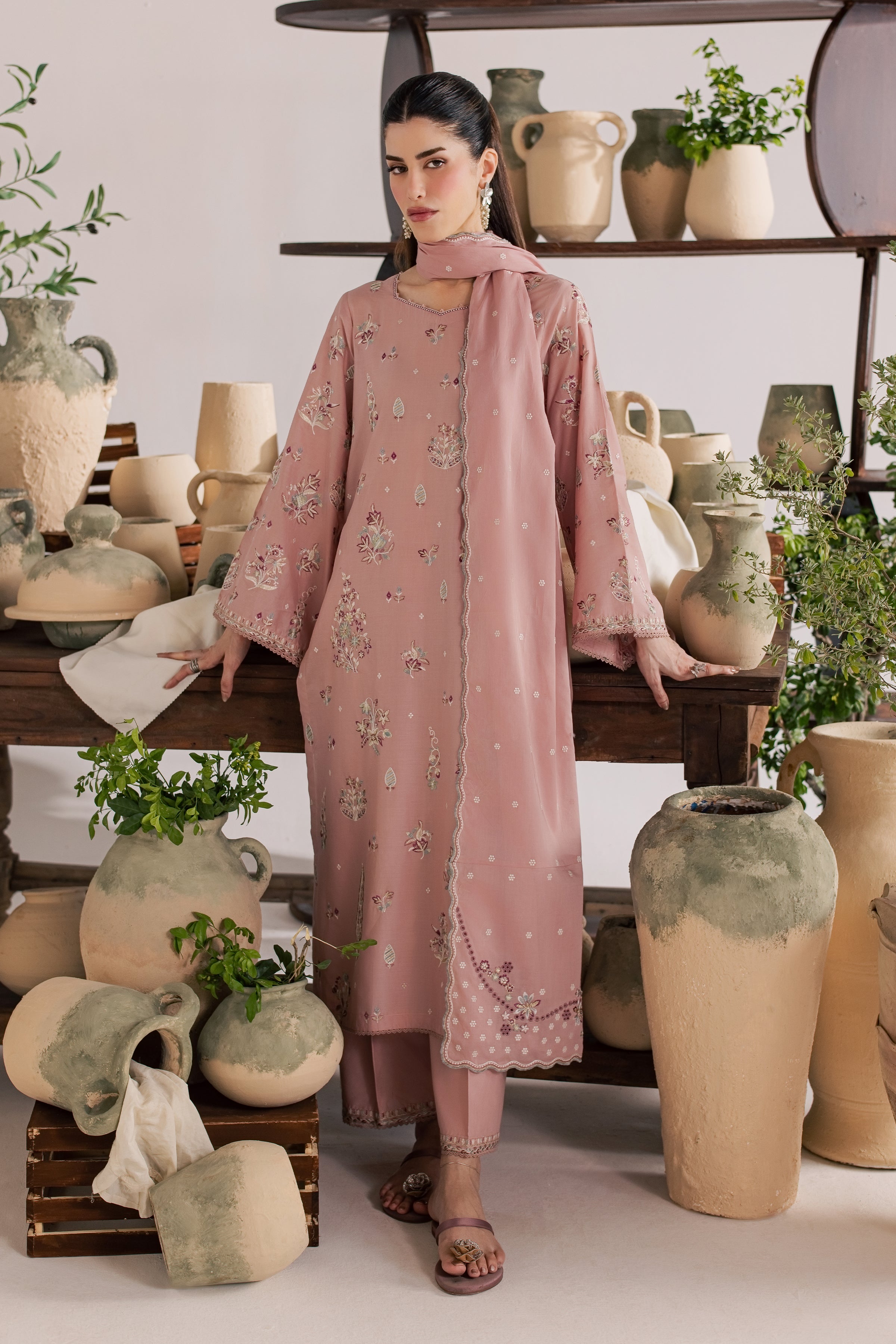 Cloud Pink 3Pc - Embroidered Lawn Dress