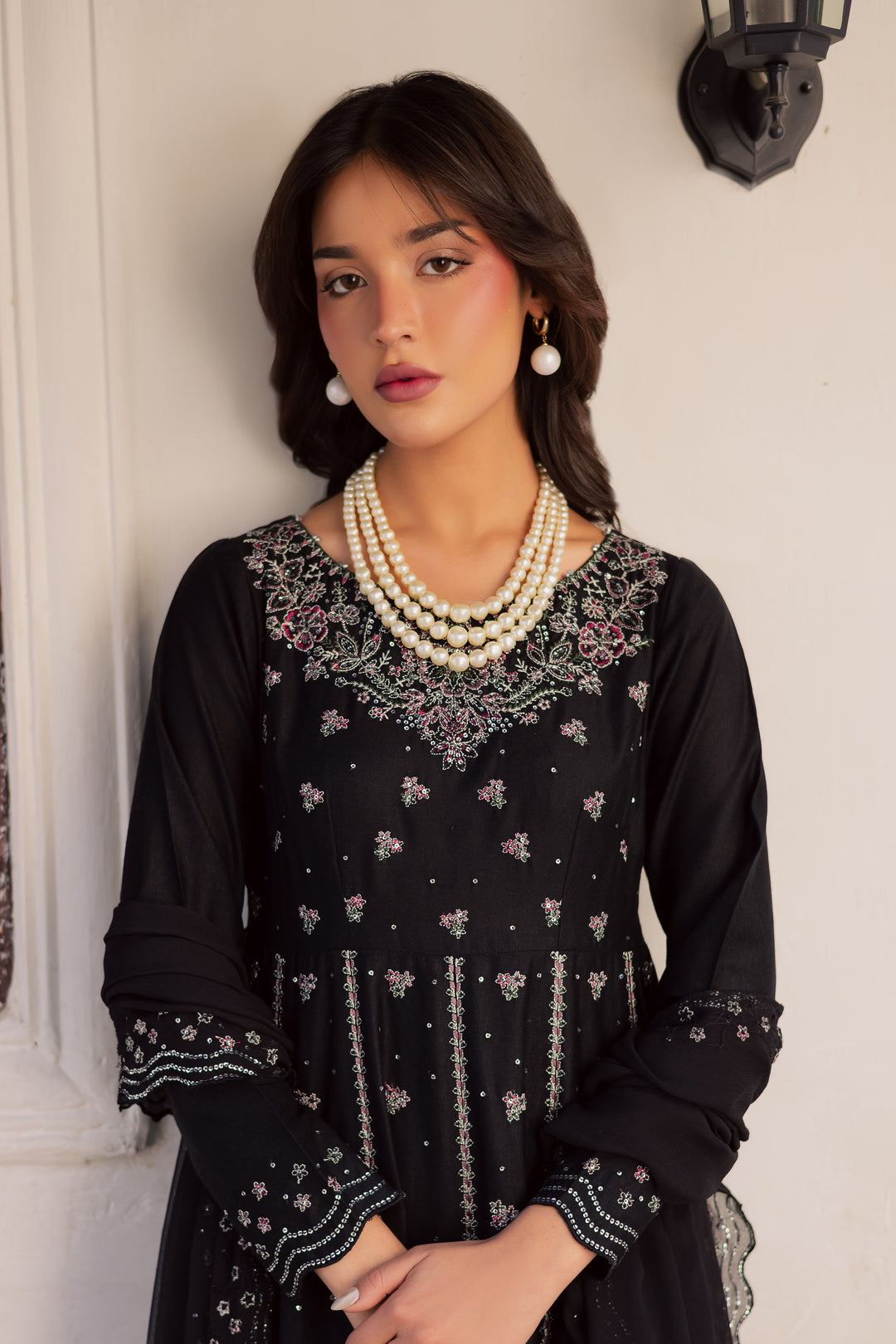 Black Mastani 3Pc - Embroidered Karandi Dress