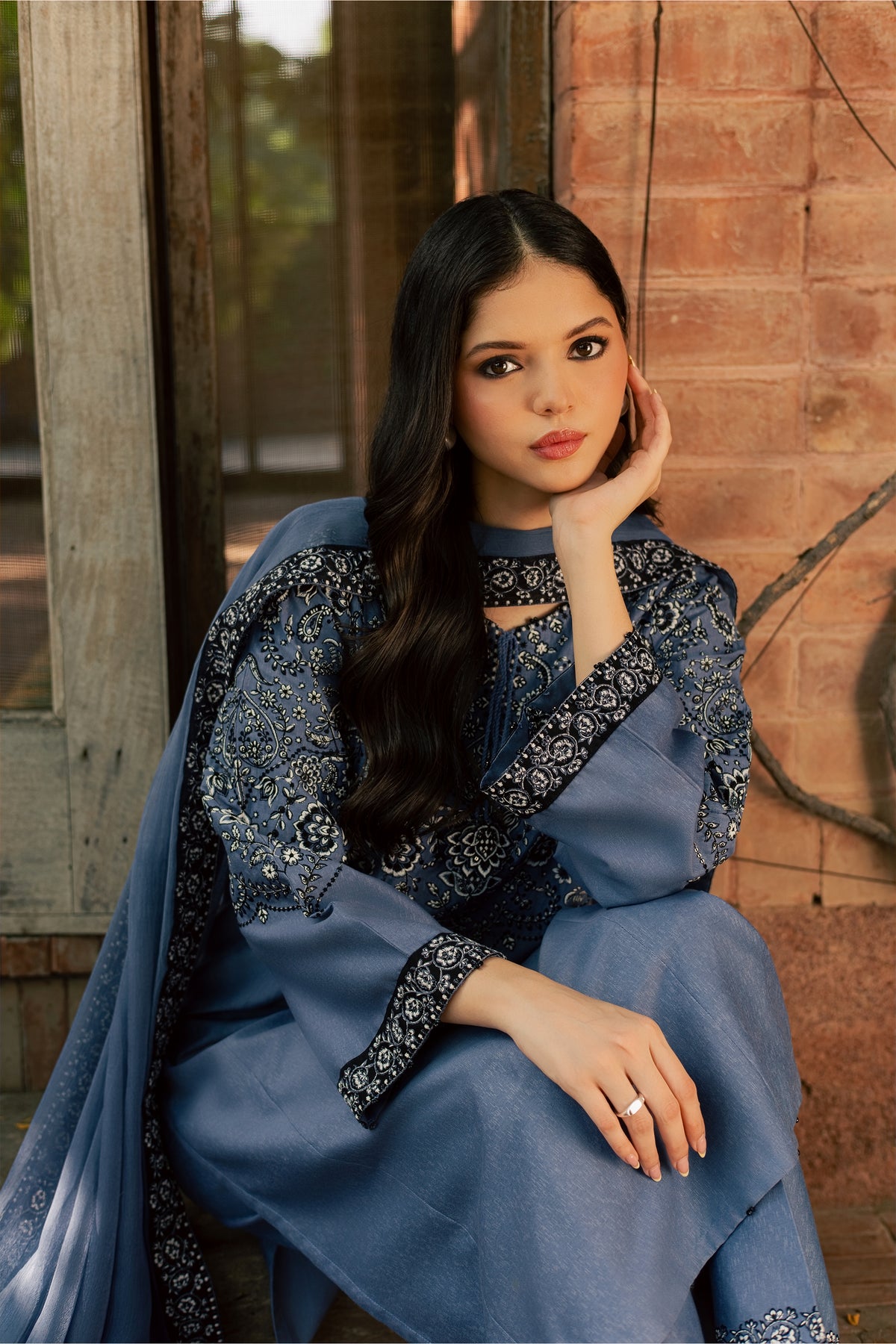 Sozni 3Pc - Embroidered Karandi Pret