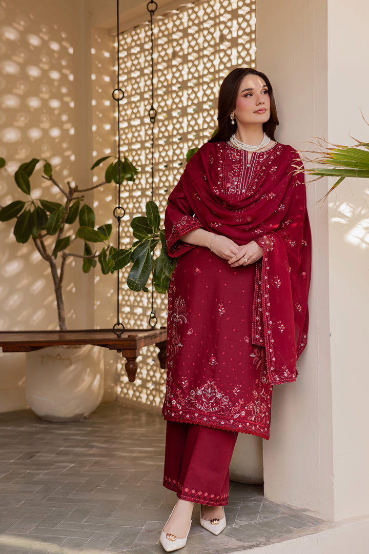 Red Coast 3Pc - Embroidered Khaddar Dress