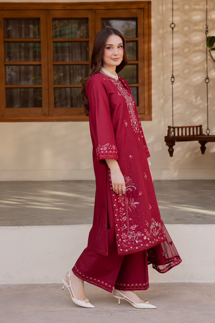 Red Coast 3Pc - Embroidered Khaddar Dress