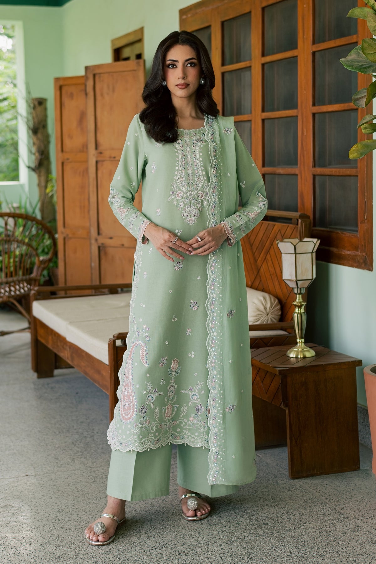 Mint Maahru 3Pc - Embroidered Khaddar Pret