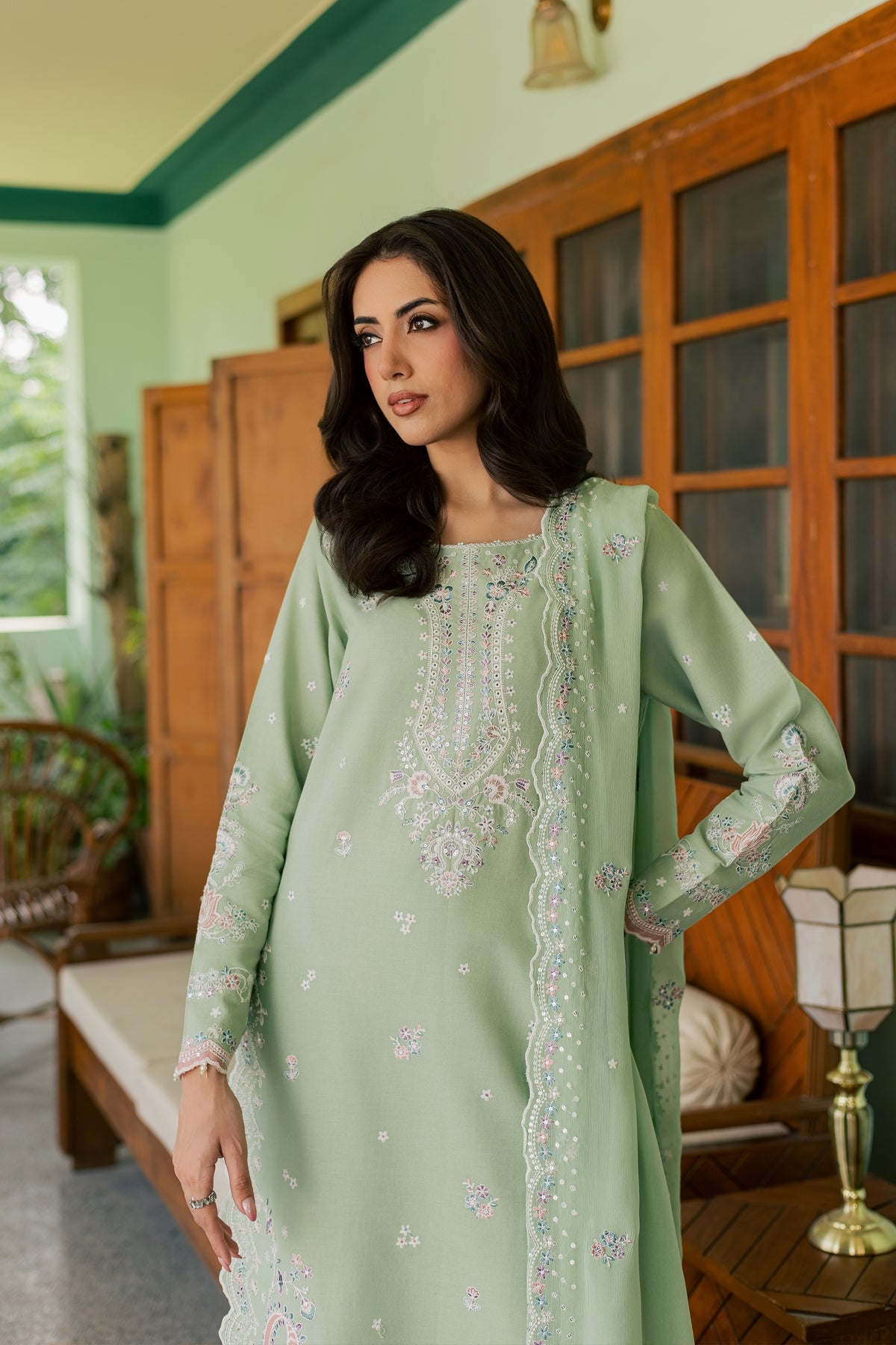 Mint Maahru 3Pc - Embroidered Khaddar Pret