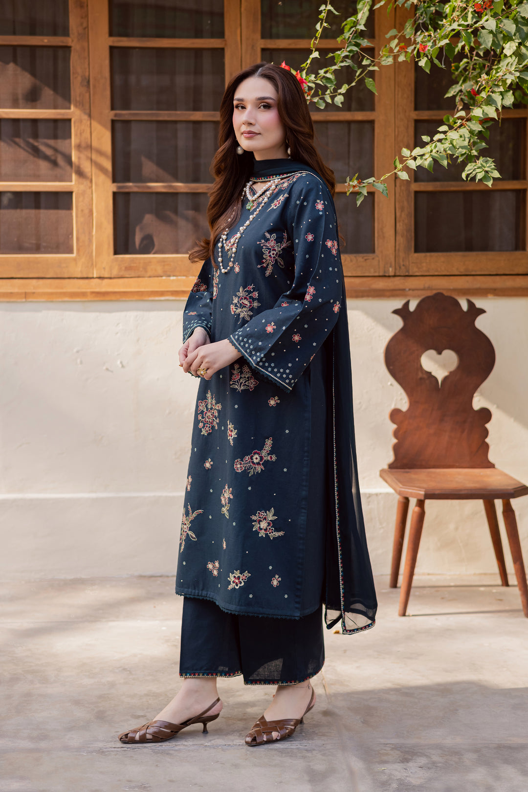 Gold Ocean 3Pc - Embroidered Khaddar Dress