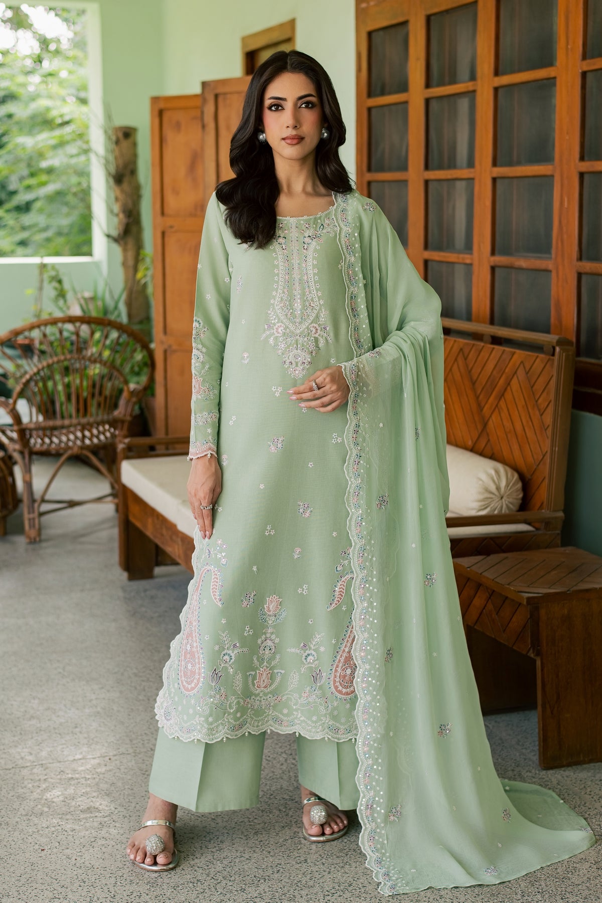 Mint Maahru 3Pc - Embroidered Khaddar Pret