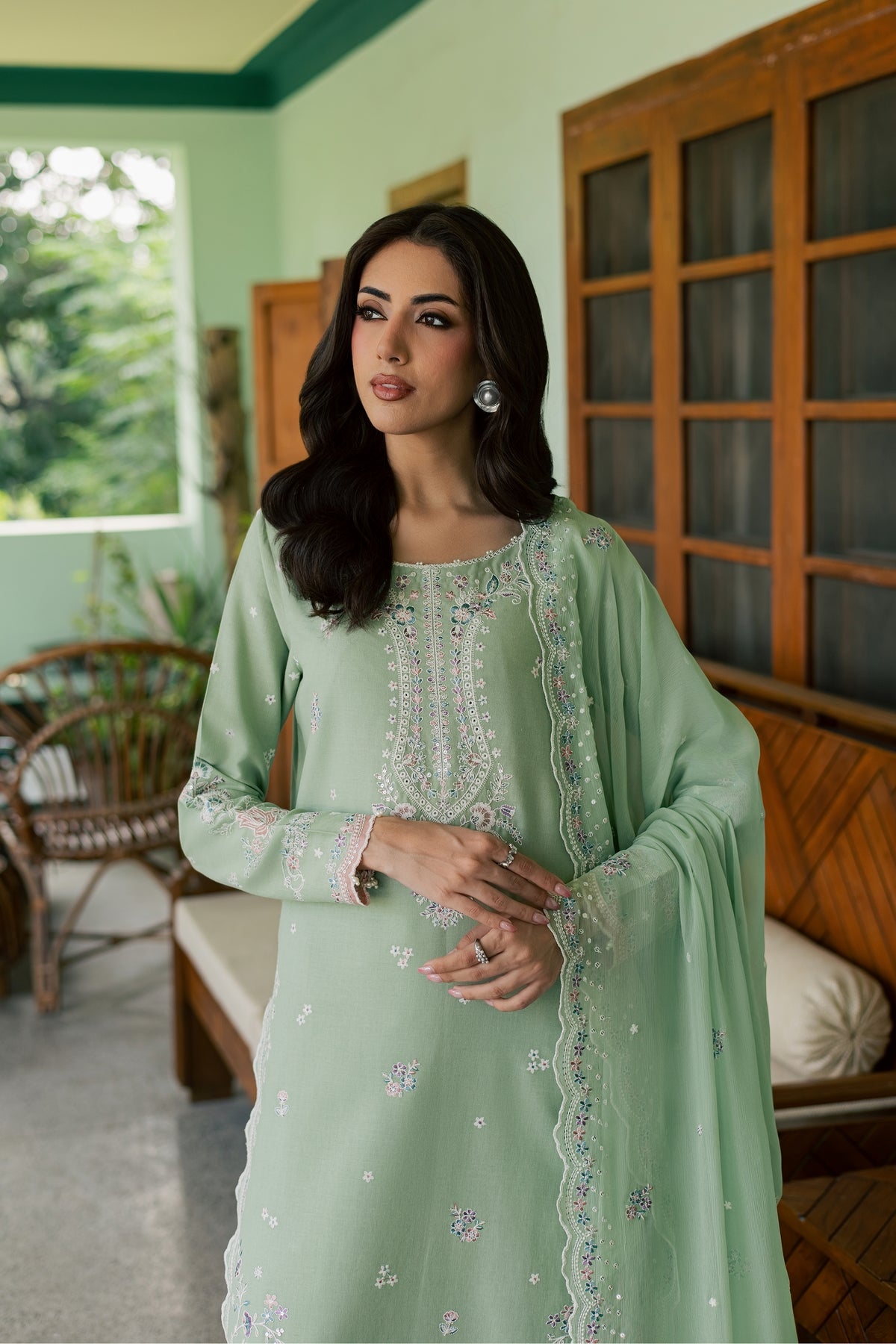 Mint Maahru 3Pc - Embroidered Khaddar Pret