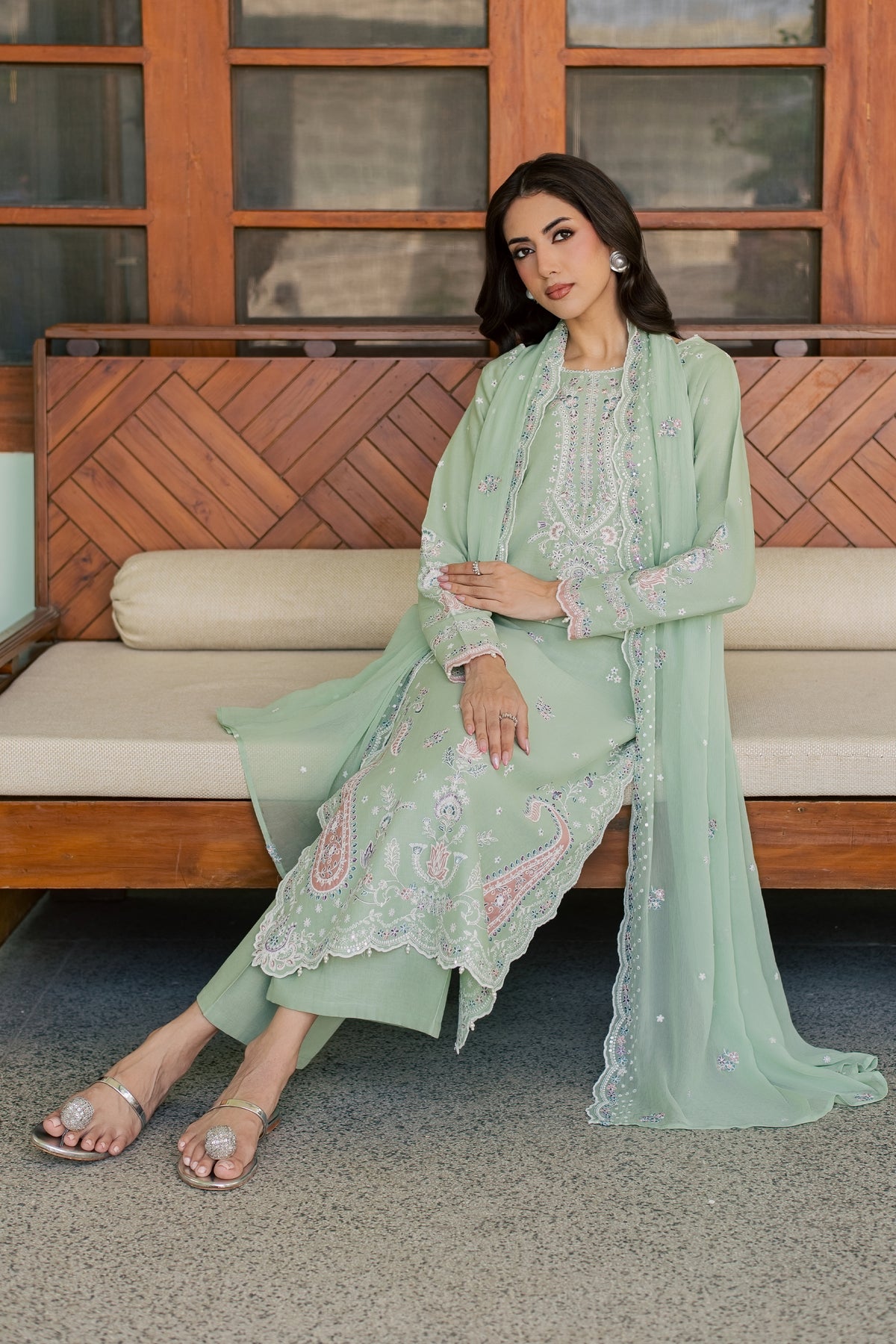 Mint Maahru 3Pc - Embroidered Khaddar Pret