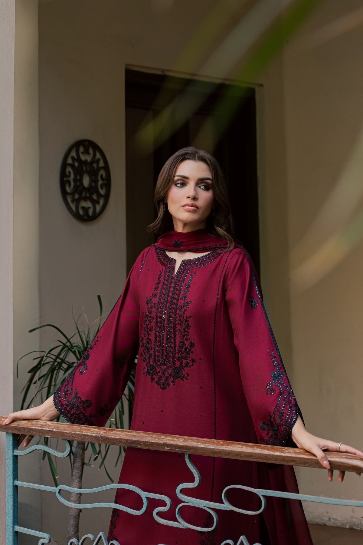 Red Manzar 3Pc - Embroidered Khaddar Pret