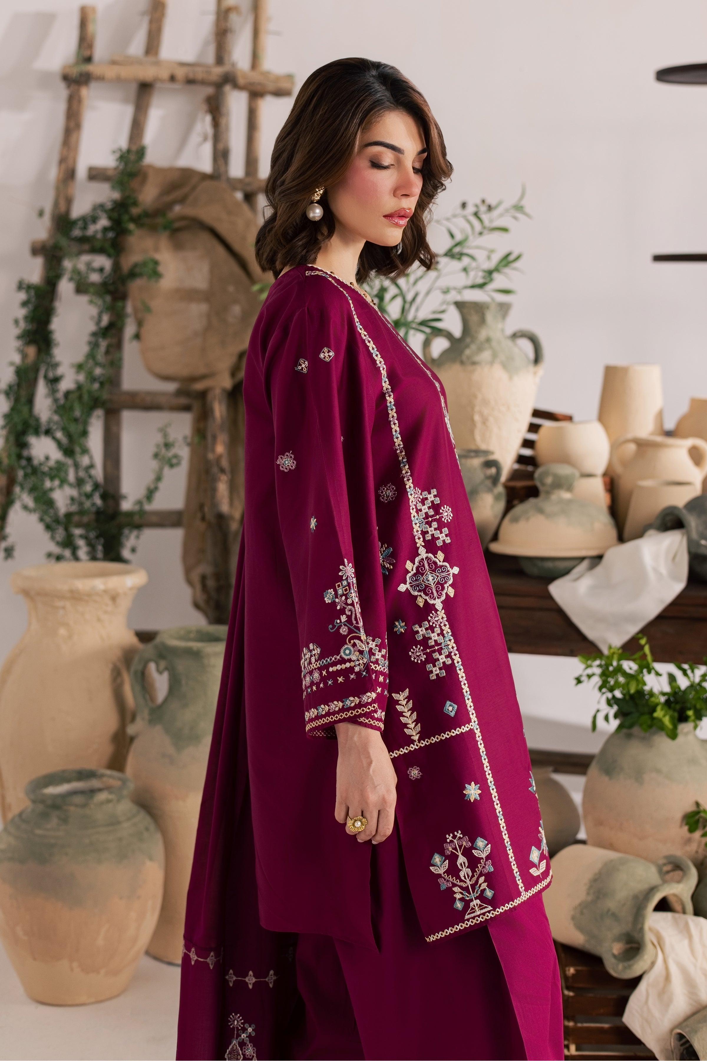 Maroon Mist 3Pc - Embroidered Lawn Dress