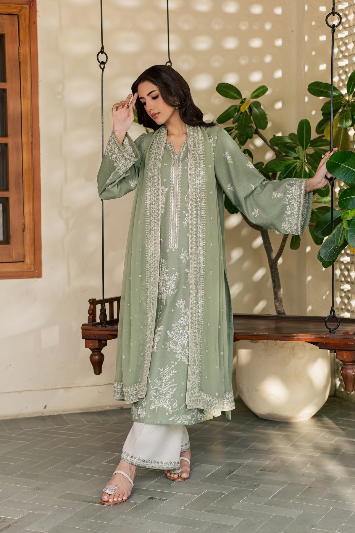 Sage Riha 3Pc - Embroidered Karandi Pret