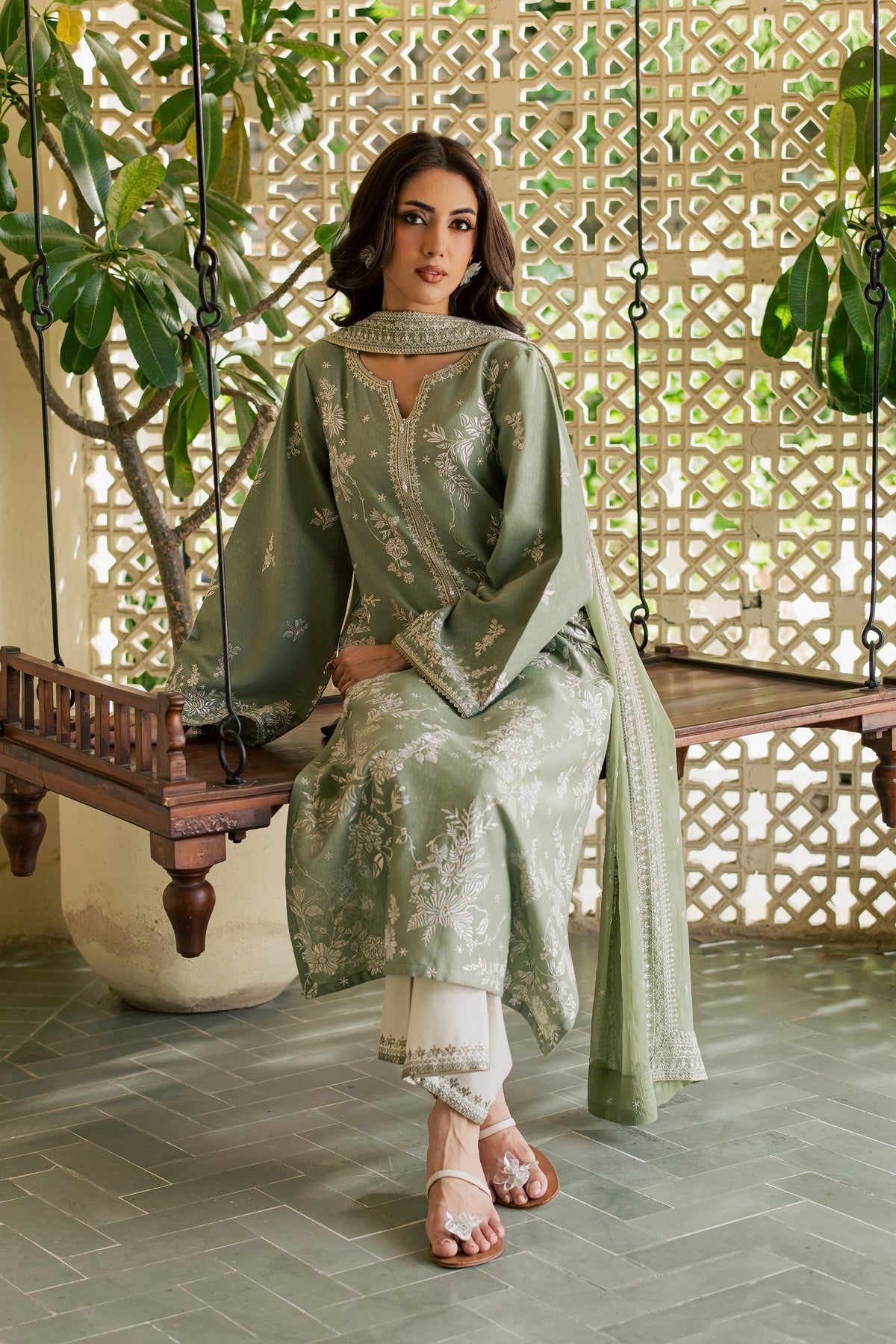 Sage Riha 3Pc - Embroidered Karandi Pret