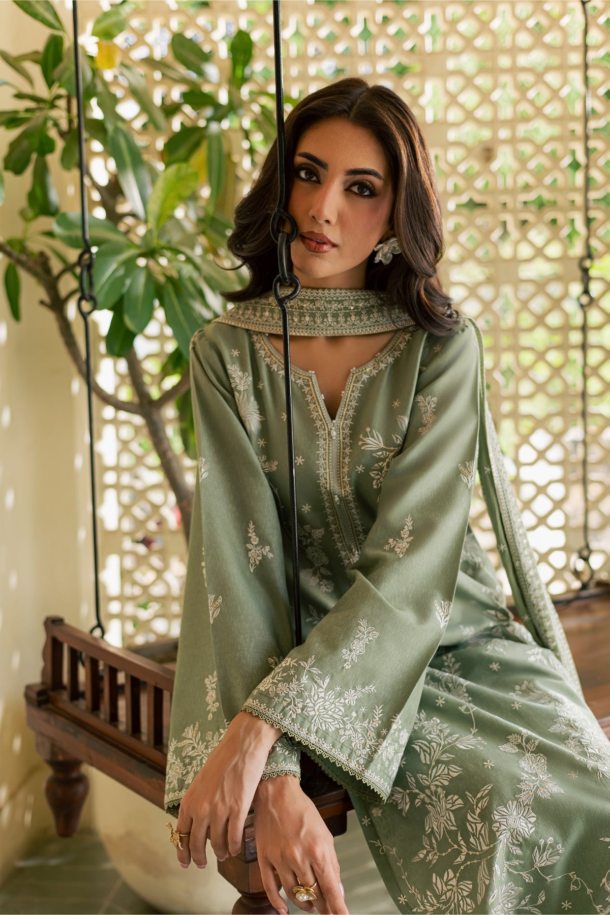 Sage Riha 3Pc - Embroidered Karandi Pret