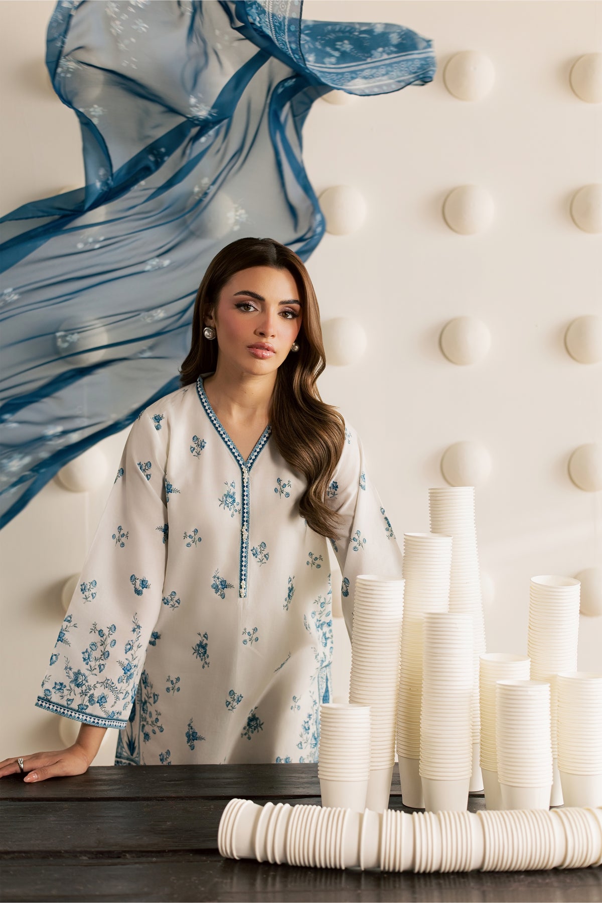 White Everly 3Pc - Embroidered Cambric Pret