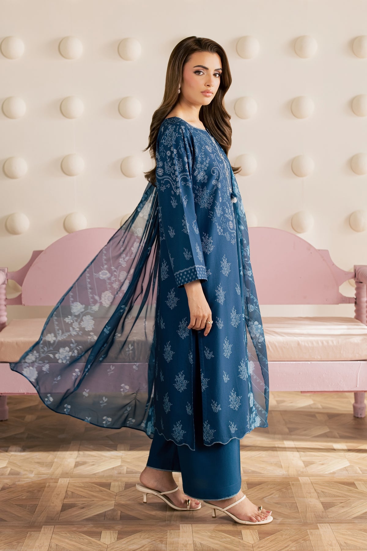 Blue Day 3Pc - Embroidered Cambric Pret