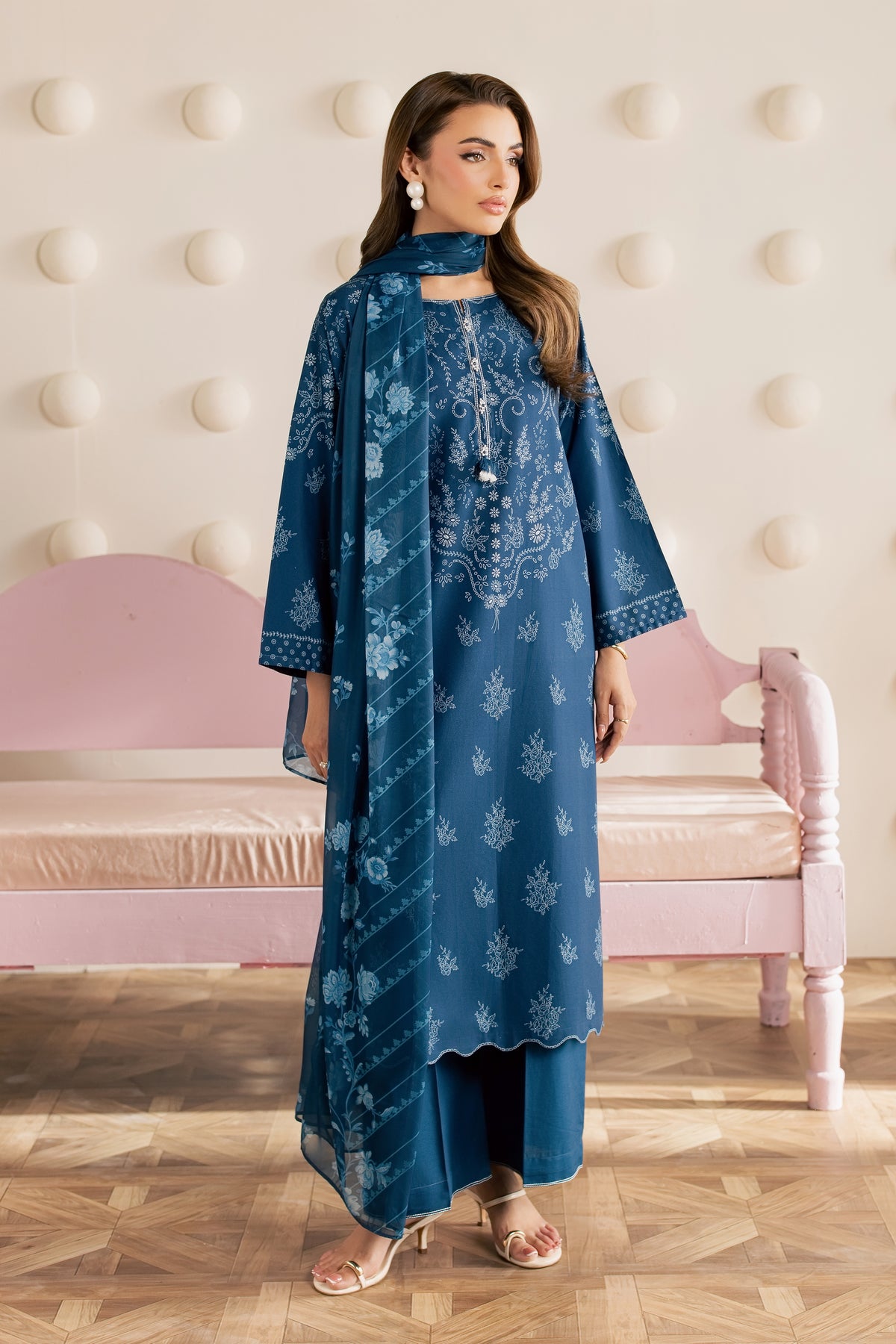 Blue Day 3Pc - Embroidered Cambric Pret