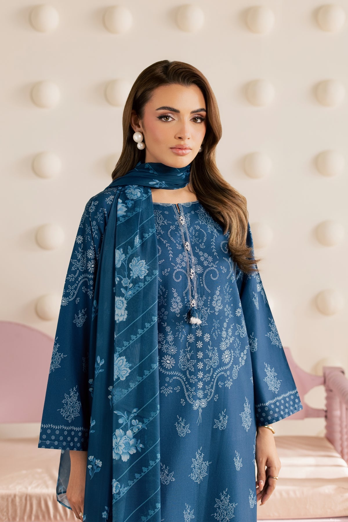 Blue Day 3Pc - Embroidered Cambric Pret