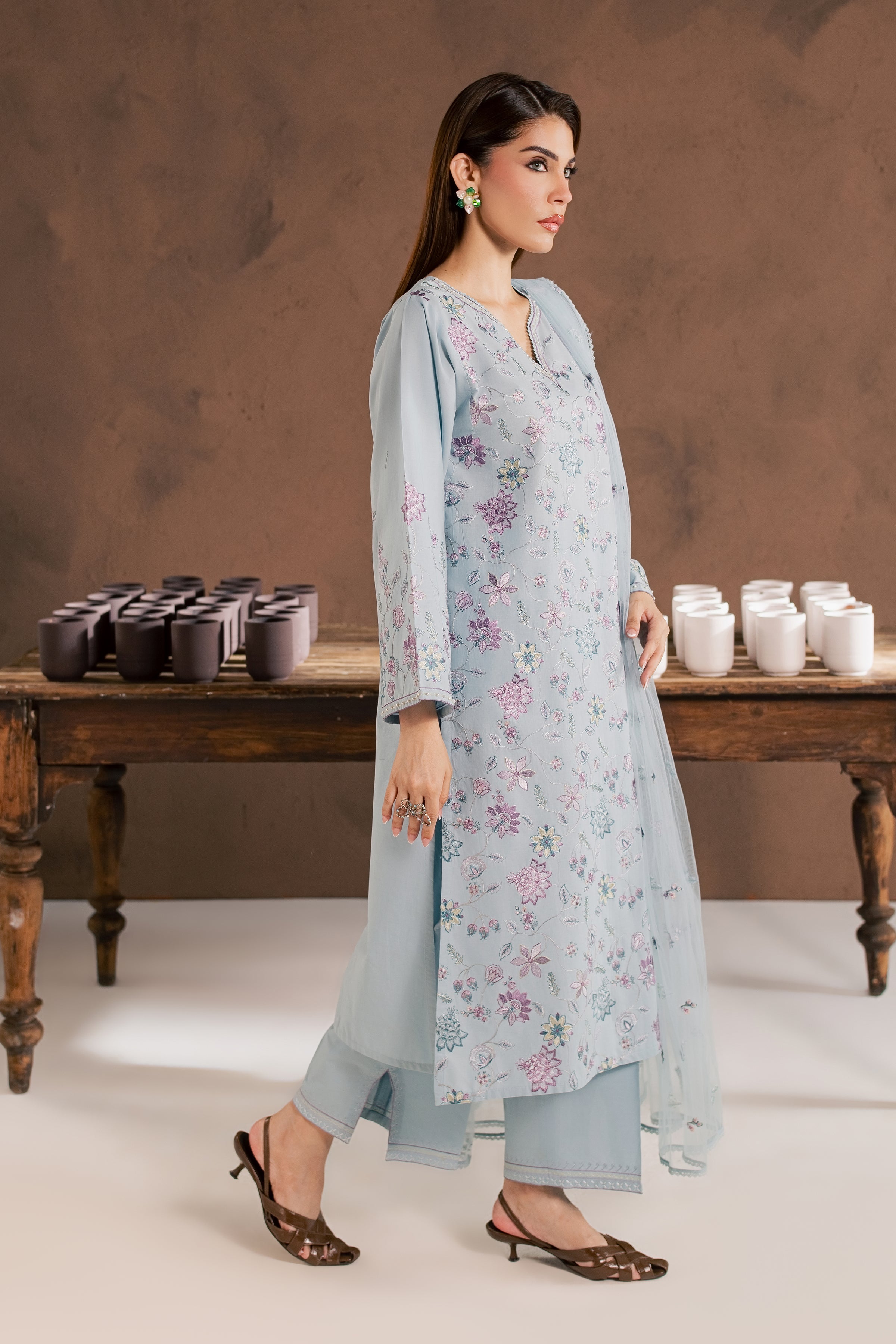 Breezy Blue 3Pc - Embroidered Cambric Pret