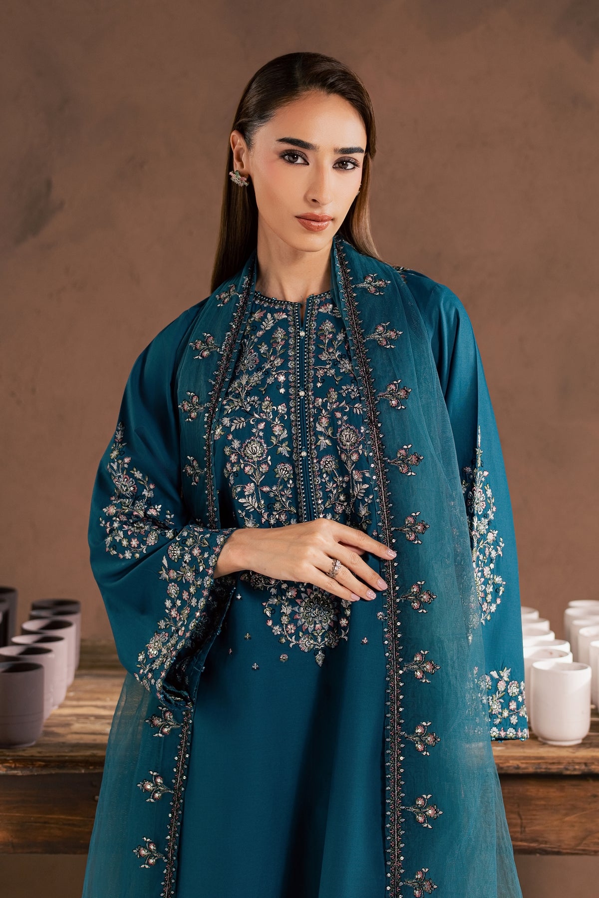 Viya 3Pc - Embroidered Cambric Pret