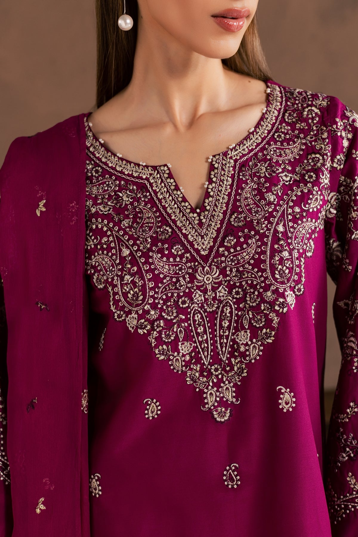Magenta Elaya 3Pc - Embroidered Cambric Pret
