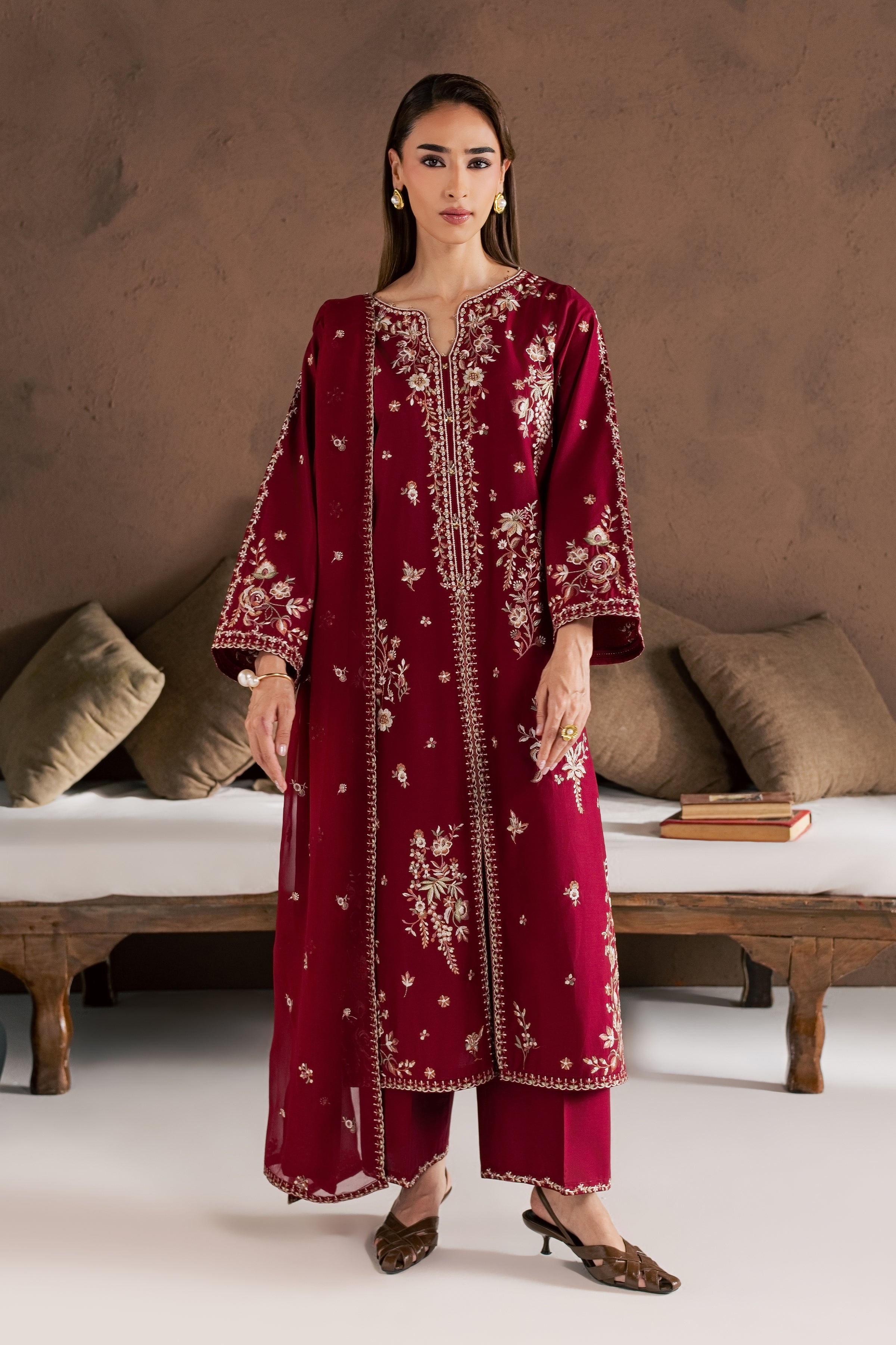 Zarshak 3Pc - Embroidered Cambric Pret