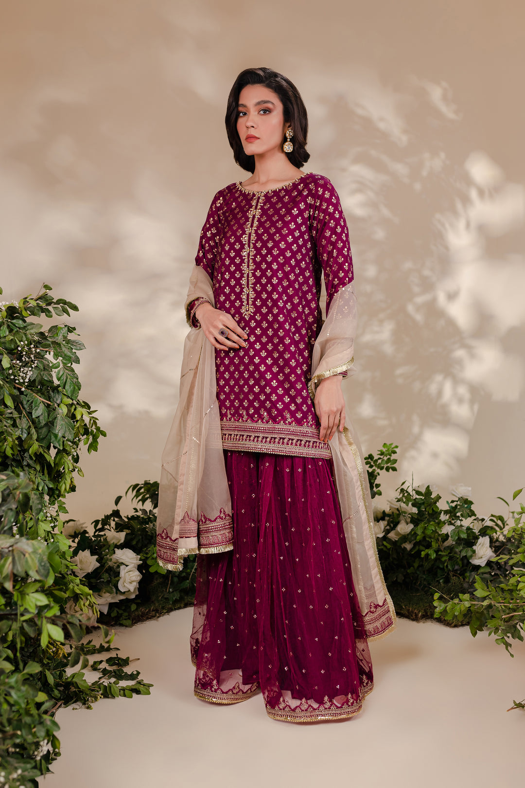 Magenta Gharara 3Pc - BATIK