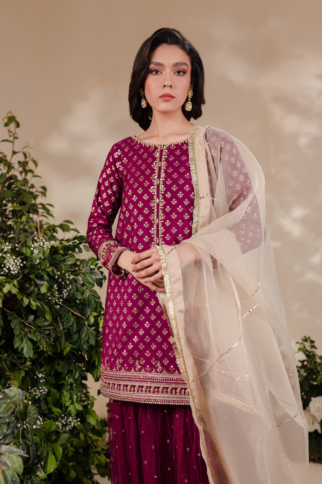 Magenta Gharara 3Pc - BATIK